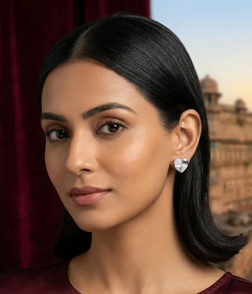 Quadrant Pave Diamond Heart Stud Earrings