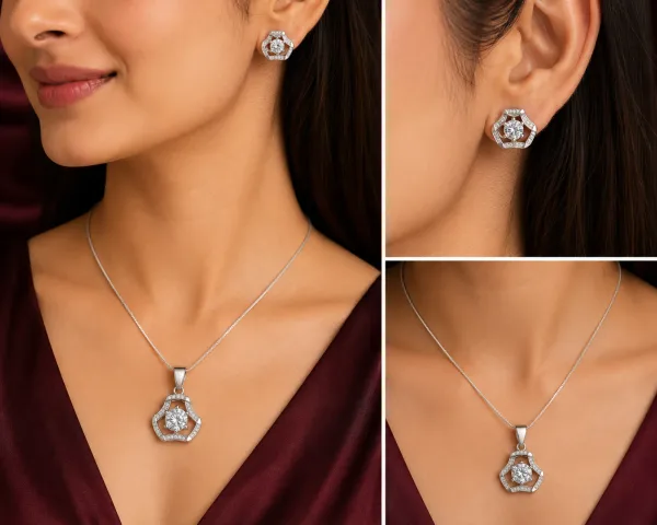 Elegant Round Halo Pendant & Earring Set