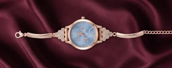 REQA Rose Gold-Toned & Light Blue Dial Floral Motif Watch