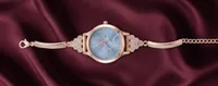 REQA Rose Gold-Toned & Light Blue Dial Floral Motif Watch