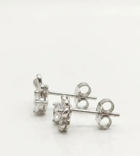 Floral Heart Diamond Stud Earrings in White Gold