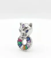 Multicolor Crystal Panther Collar Brooch / Lapel Pin
