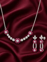 Silver Ruby Bloom Pendant Set