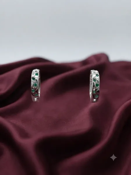 Green Gemstone Huggie Earrings