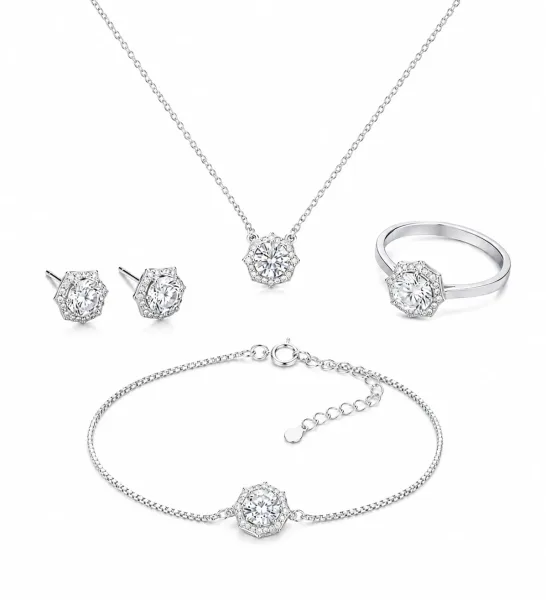 Elegant Floral Crystal Jewellery Set
