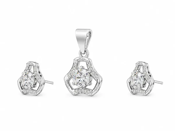 Elegant Round Halo Pendant & Earring Set