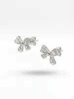 Baguette Diamond Ribbon Bow Stud Earrings