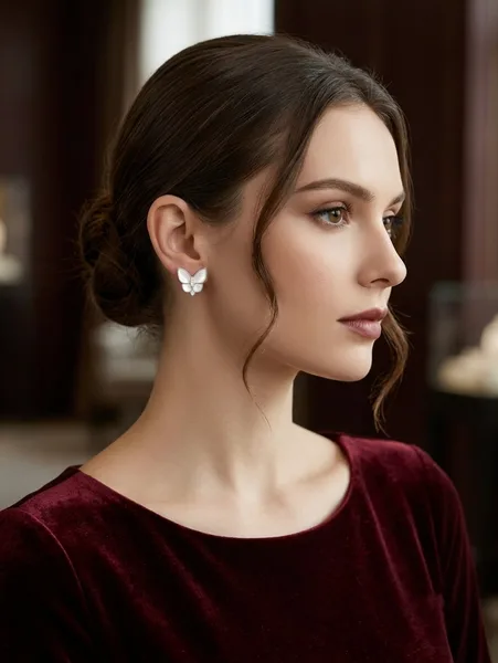 Mother of Pearl Diamond Butterfly Stud Earrings