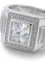 Silver Square CZ Pave Accent Statement Ring