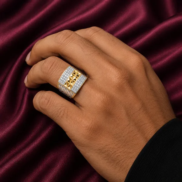 Royal Gold Geometric Pavé Ring