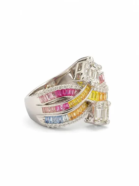 Sterling Silver Multicolor Baguette Cocktail Ring