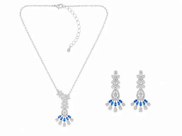Blue Sapphire Cascade Necklace Set