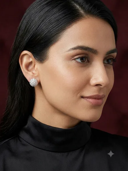 Luxe Pavé Diamond Dome Stud Earrings (Diamond Cluster Tops)