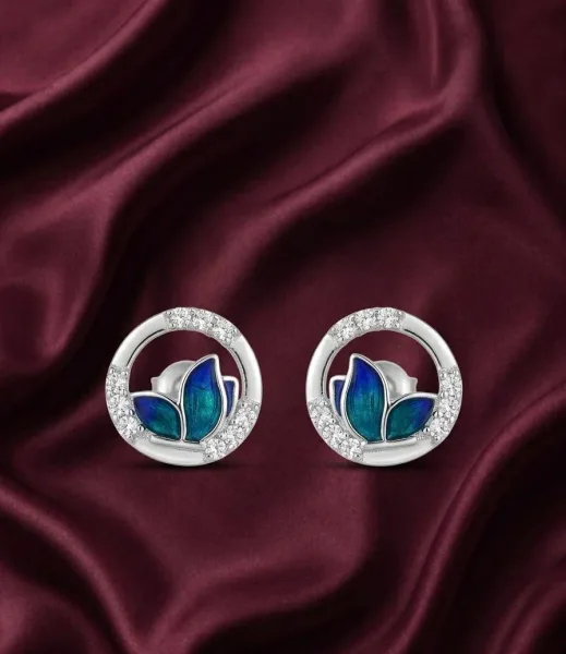 Enchanted Flora Enamel Earrings (Silver & Ocean Blue)