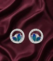 Enchanted Flora Enamel Earrings (Silver & Ocean Blue)