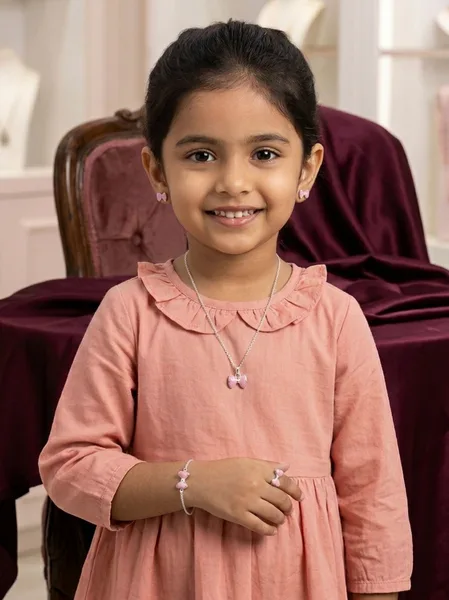 Petal & Pink Butterfly Collection with pendant and bracelet and earrings and ring