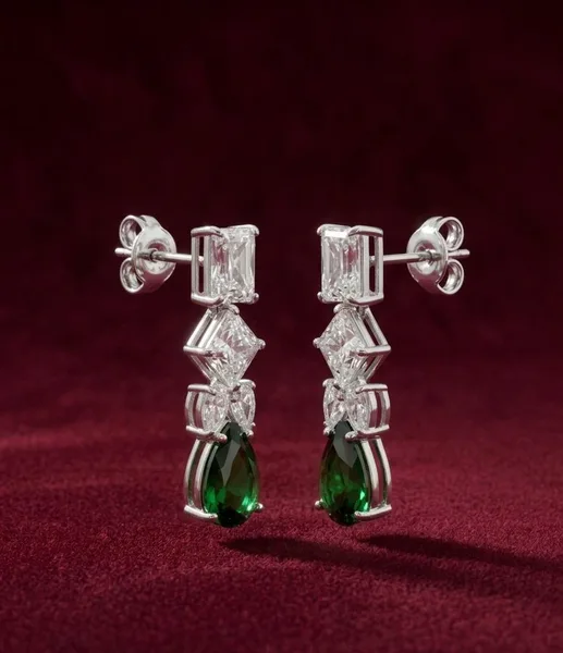 Emerald Tear Cascading Crystal Drop Earrings