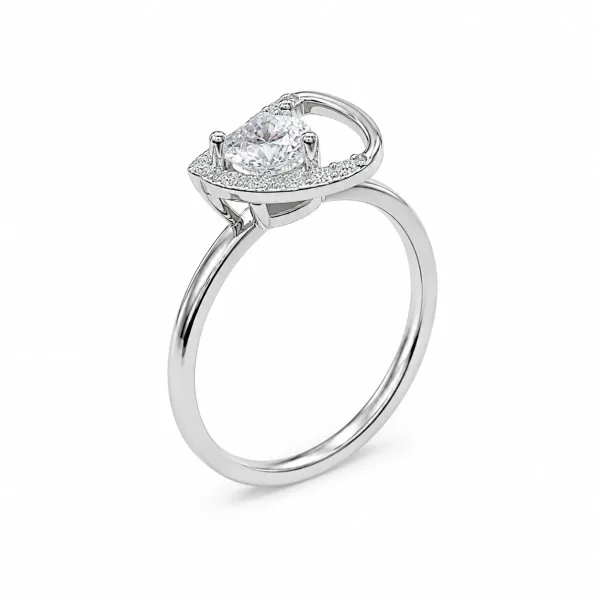 Silver Heart-Shaped Crystal Ring