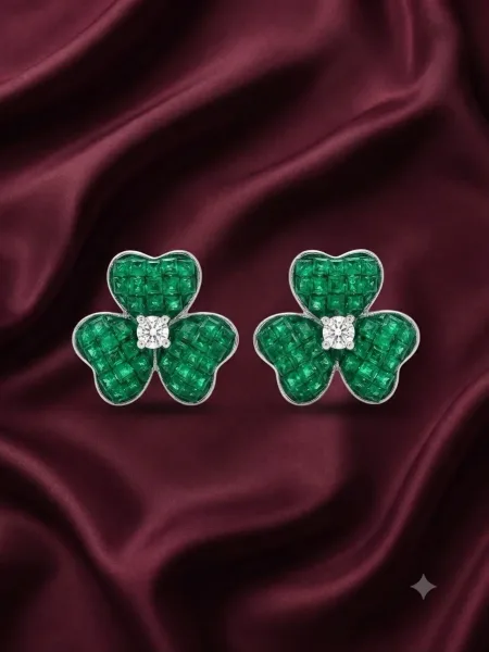 Emerald Clover Stud Earrings
