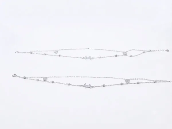 Silver Double-Layer Heart & Heartbeat Anklet