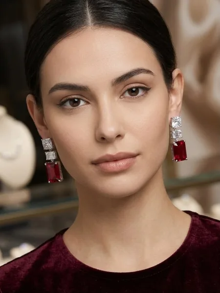Ruby Red Geometric Drop Earrings