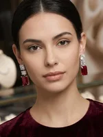 Ruby Red Geometric Drop Earrings