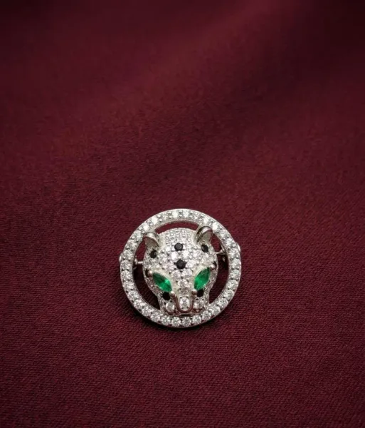 Emerald-Eyed Panther Collar Brooch / Lapel Pin