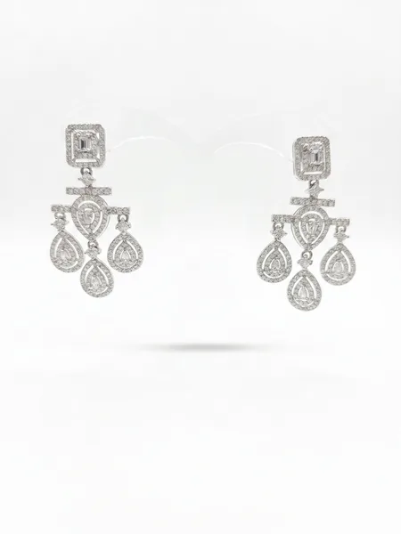 Art Deco Geometric Chandelier Diamond Earrings
