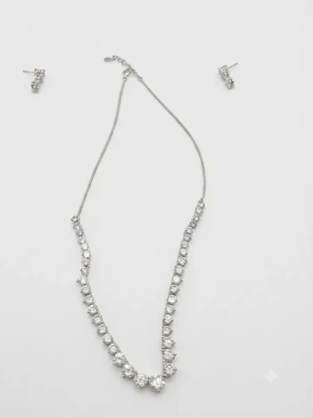 Classic CZ Stone Tennis Necklace and Earrings Set