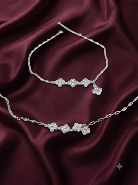 Silver Double-Layer Floral Charm Anklet
