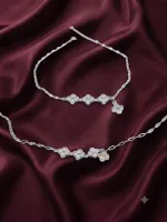 Silver Double-Layer Floral Charm Anklet