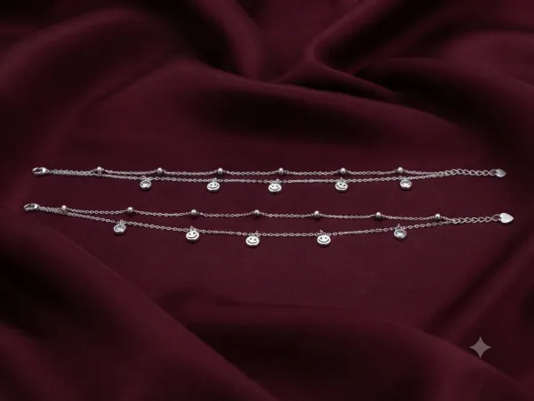 Silver Double-Layer Smiley Charm Anklet