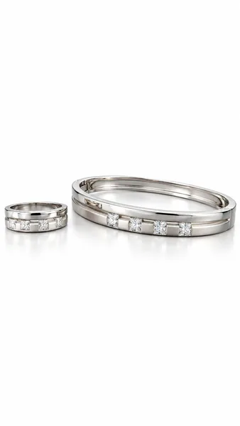 Classic Square-Cut Sterling Silver Bracelet & Ring Set