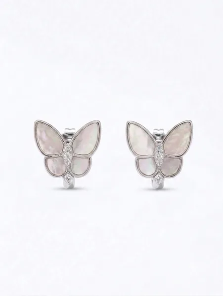 Mother of Pearl Diamond Butterfly Stud Earrings