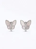 Mother of Pearl Diamond Butterfly Stud Earrings