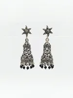 handcrafted oxidized silver jhumka earrings.