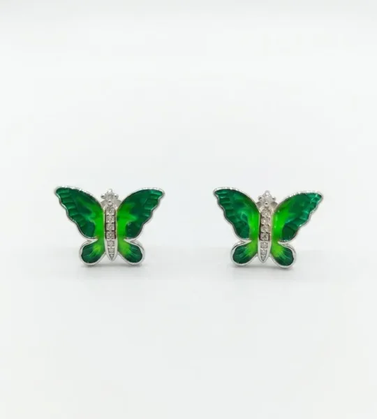 Emerald Wings Enamel Butterfly Stud Earrings