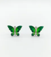 Emerald Wings Enamel Butterfly Stud Earrings