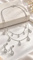 Double-Layer Teardrop CZ Necklace Set