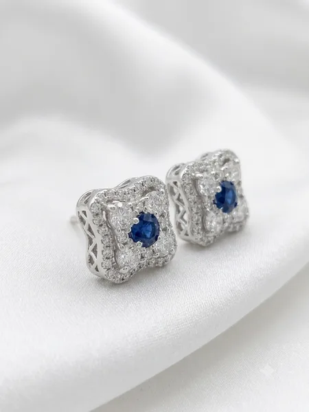 Royal Sapphire Halo Stud Earrings
