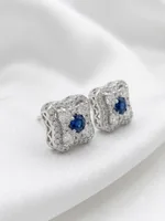 Royal Sapphire Halo Stud Earrings