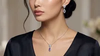 Marquise-Cut Purple Amethyst Halo Pendant With Earrings Set