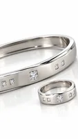 Classic Square-Cut Stonr Silver Bracelet & Ring Set