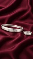 Classic Square-Cut Stonr Silver Bracelet & Ring Set