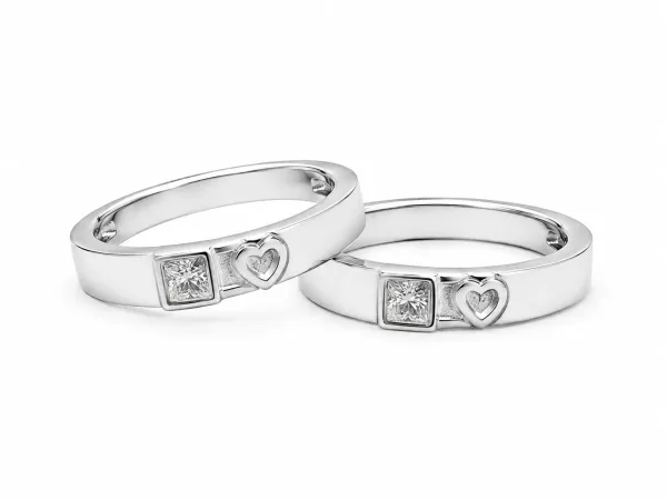 Heart Charm Couple Ring