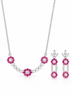 Silver Ruby Bloom Pendant Set
