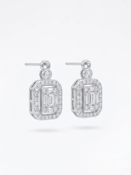 Emerald-Cut Illusion Diamond Stud Earrings