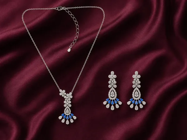 Blue Sapphire Cascade Necklace Set