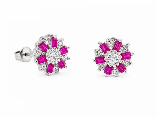 Pink Floral Crystal Stud Earrings