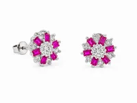 Pink Floral Crystal Stud Earrings